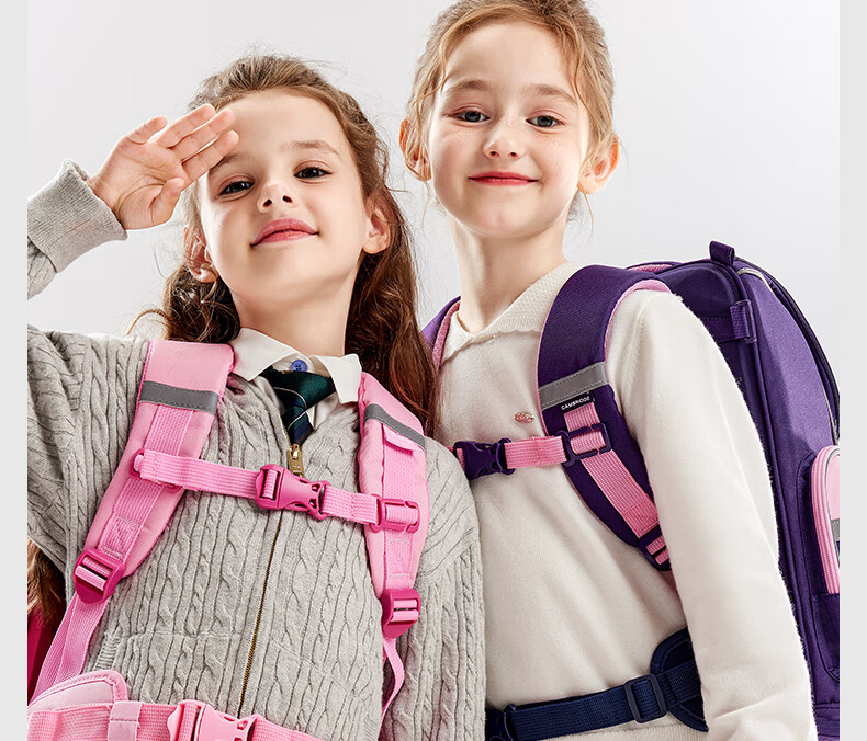 Jianqiaoshu Schoolbag for Primary School Girls, Children Grades 1-4, Spine-Protecting, Load-Reducing, Stylish, Large-Capacity Backpack, Purple-Pink, Small Size 17