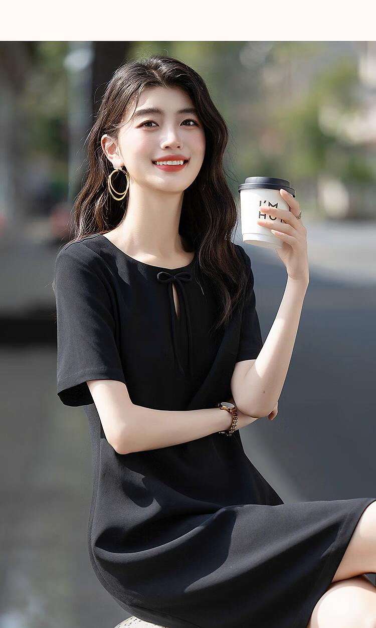 Dme [Luxurious Acidic] Summer Elegant Style Hollow-Out Bow Mini Black Dress Straight-Leg Slimming Women's Dress 8