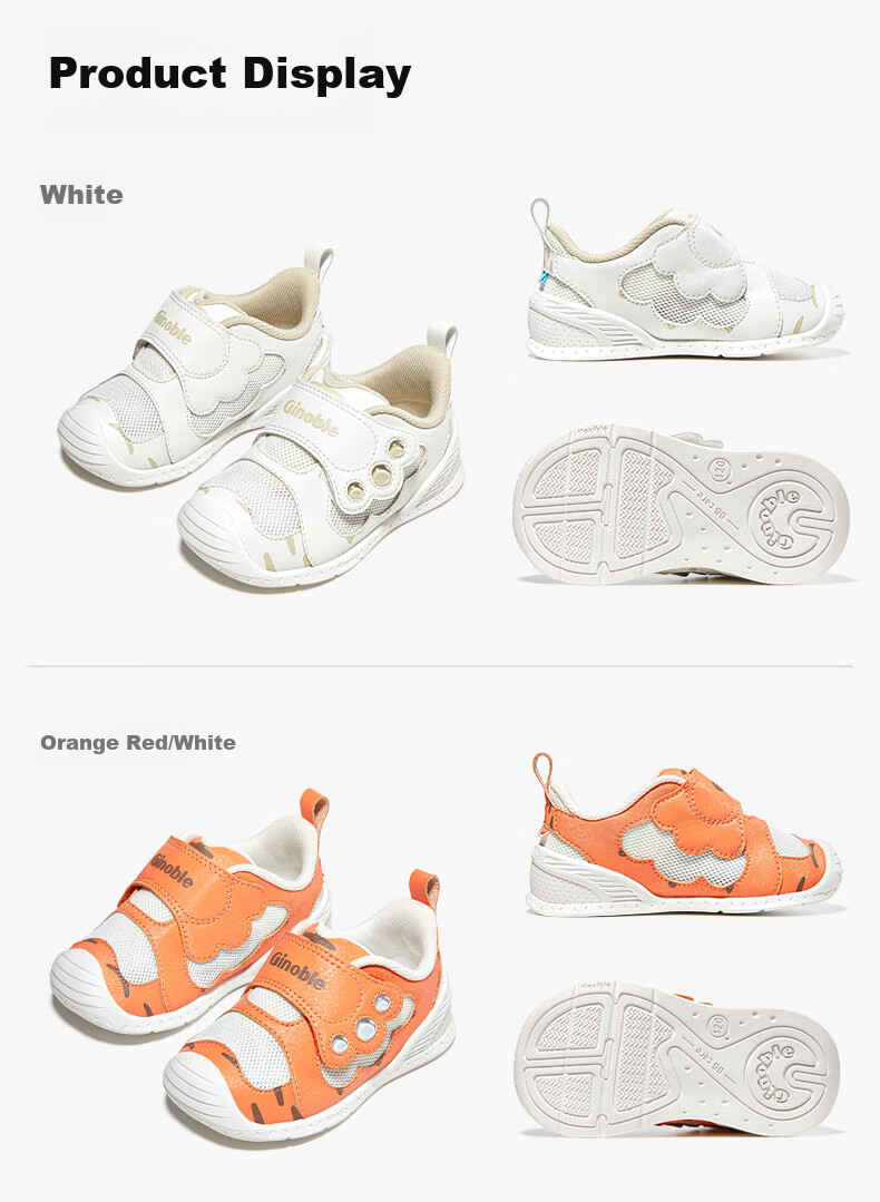 Ginoble Toddler Shoes, Baby Summer Mesh Shoes, for 8-18 Months, Boys And Girls Functional Shoes, GB2438 Orange-Red/white 8