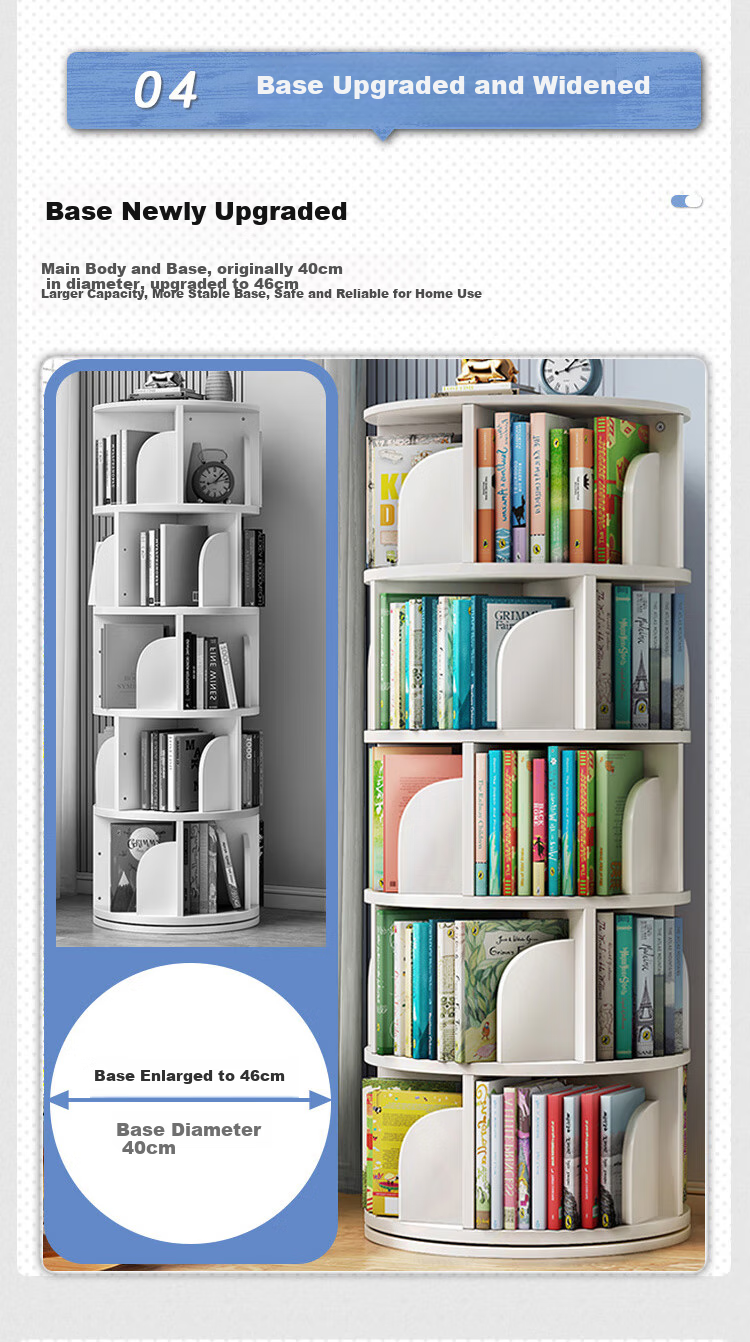 Anerya Rotating Floor Bookshelf, 360-Degree Bookcase, Picture Book Rack, Student Storage Shelf, Upgraded Version, 5-Tier, White 8