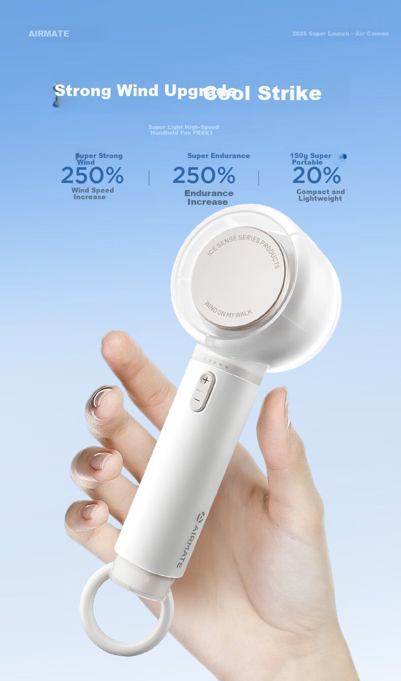 AIRMATE Handheld Mini Fan with Ice Cooling, Digital Display, Quiet Operation for Home, Office, Car, Baby, Energy-Saving And Long Battery Life FREE7 1