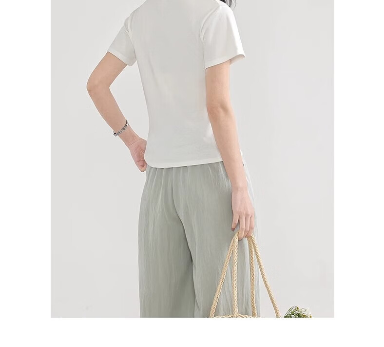 Woodpecker Solid Color Short Sleeve Women's T-Shirt 2025 Summer New Round Neck Regular Shoulder Fashion Casual Versatile Top Black M 23