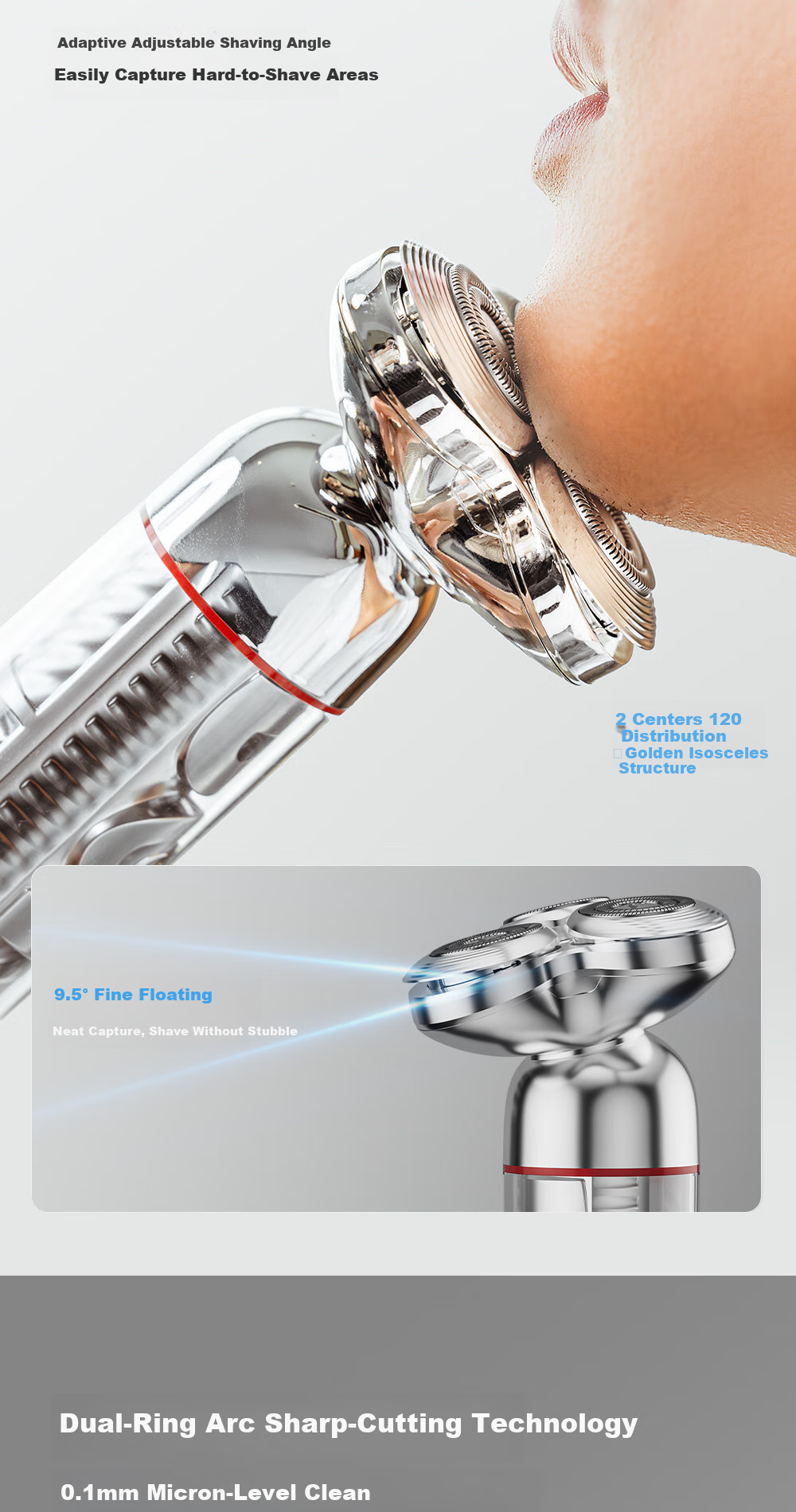 POVOS Electric Shaver for Men with LED Breathing Light, Fully Washable, Fast Charging PQ9909 Starry Silver Trendy Alloy Version Practical Gift Box for Boyfriend, Husband, Father 6