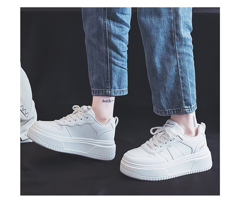 Warrior Women's Shoes, White Sneakers, Skateboard Shoes, New Spring 2026 Leather Dad Shoes, Thick-Soled Heightening Versatile Casual Sports Shoes 9