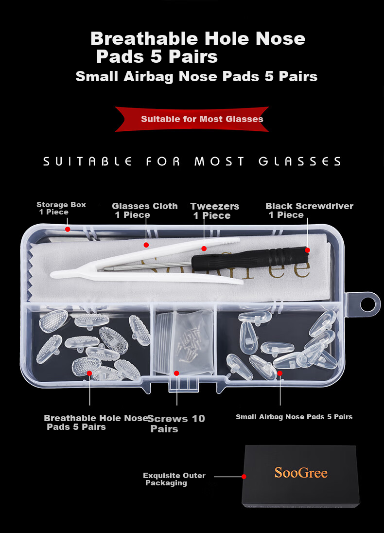 SooGree Eyeglass Nose Pads, Air Cushion Bag, Rubber-Coated Metal Core, Comfortable Non-Slip Accessories, Repair Tool Kit GP005 4