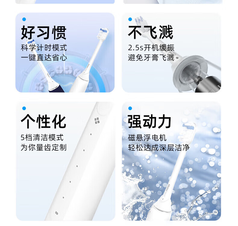 Haier Electric Toothbrush Shock Absorption Gum Protection Waterproof Antibacterial Long Battery Life Adult Couple Model HTA2 Moonlight White 1