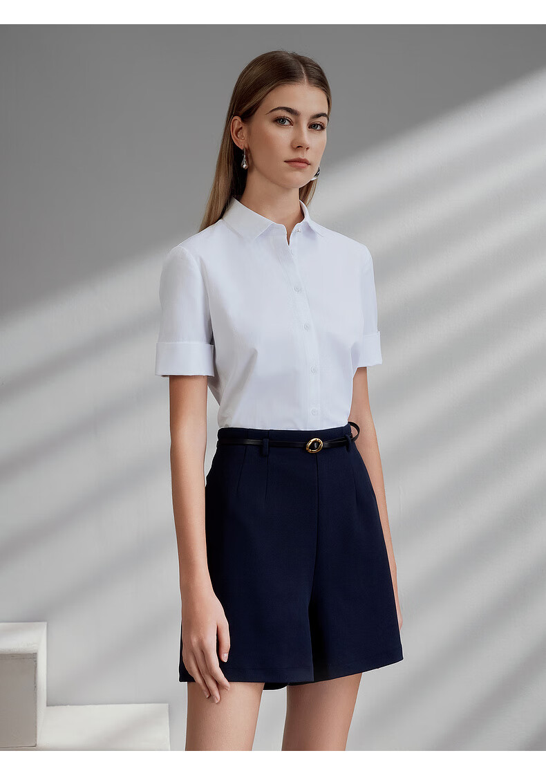 G2000 Cotton Skin-Friendly/mall Matching Spring And Summer Business Commute Women's Short-Sleeve Shirt, Ice Blue, Size 34 4