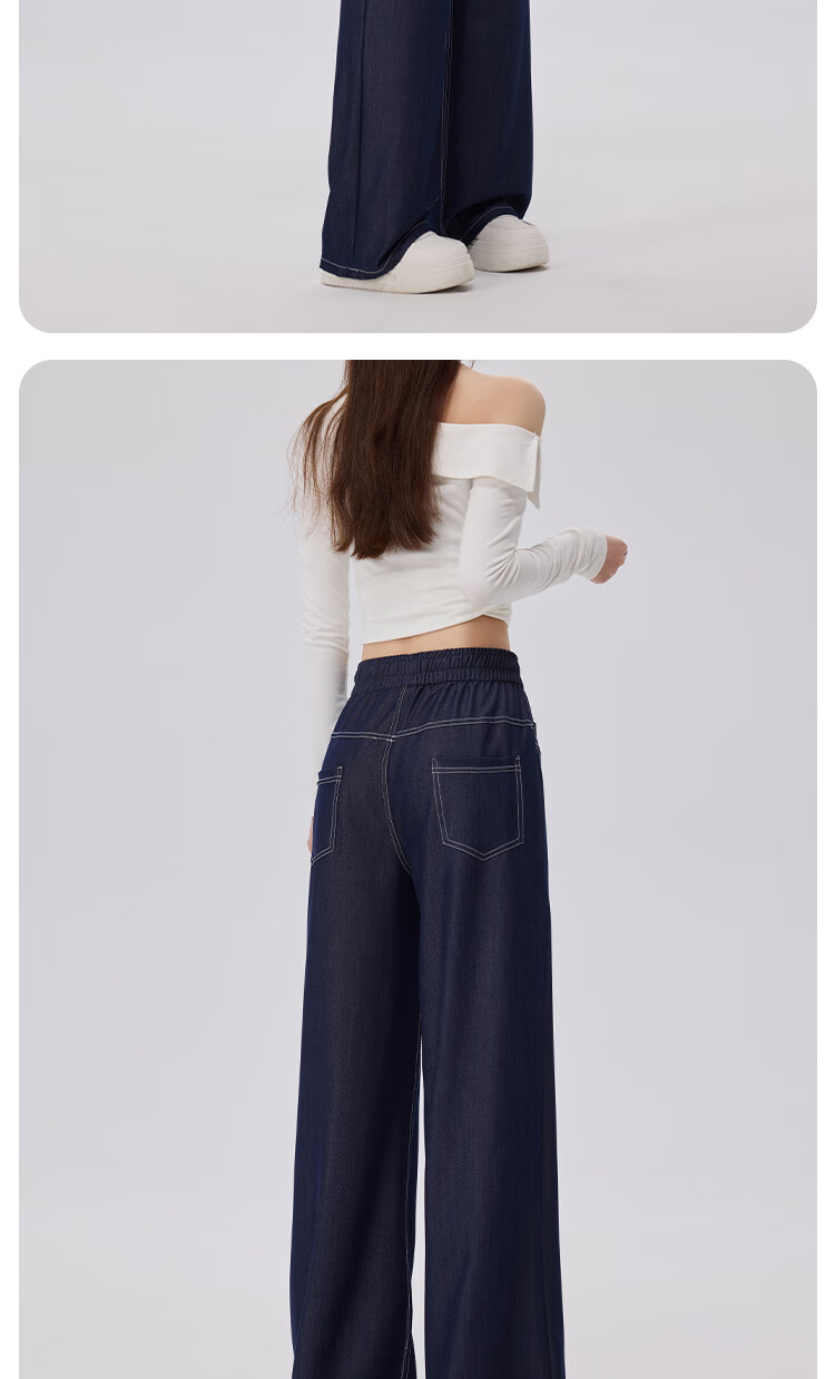 BOPRUIEY Faux Denim Straight-Leg Pants for Women, Lightweight And Flowy for Spring And Summer, High-Waisted Casual Pants with Elastic Waist, Slim-Fit Wide-Leg Trousers 13