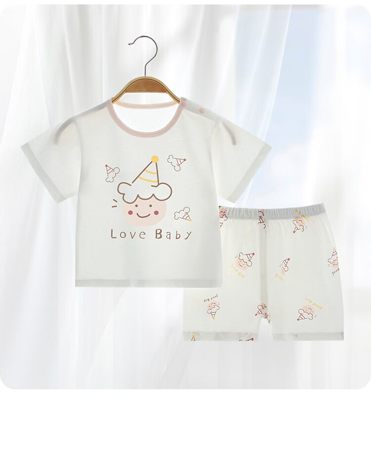 Qiaojiaoya Children's Pajamas, Summer Thin Style, Boys And Girls Short-Sleeve Summer Wear, Newborn Baby Air Conditioning Clothes, Pure Cotton Home Wear Set 2