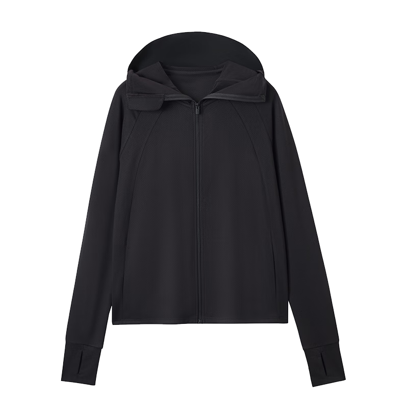 JD Jingzao Women's Breathable UV Protection Hooded Lightweight Jacket Loose Fit Versatile New Style Black XS