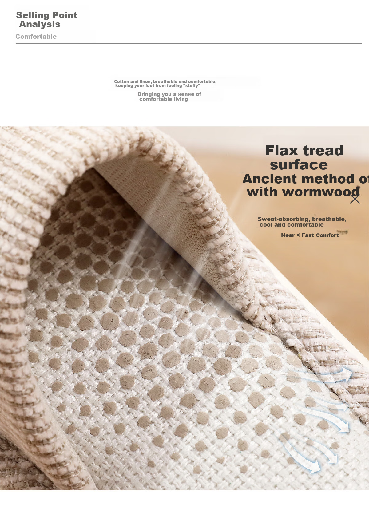 XGGC Four-Season Slippers for Men And Women, Spring And Autumn Indoor Home Use, Mugwort Soft-Soled Breathable Cotton Linen Slippers, Beige, Size 36-37 4