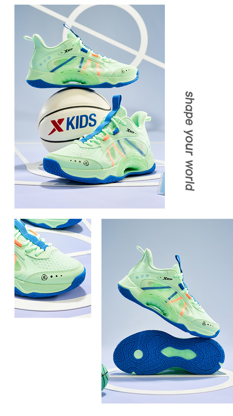 XTEP Kids Boys Mesh Breathable Lace-up Basketball Shoes Starry Blue/Teal Blue Size 38 18