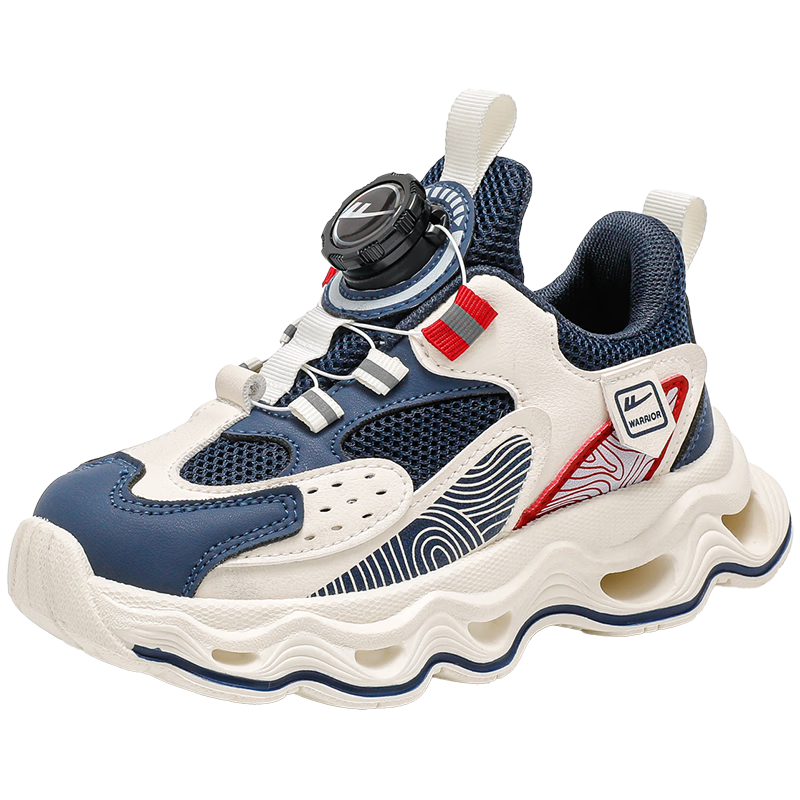 Warrior Children's Shoes, Boys' Sports Shoes, Spring And Autumn Style, Mesh Breathable Running Shoes WZ(CL)-1221, Navy Blue/beige, Size 30