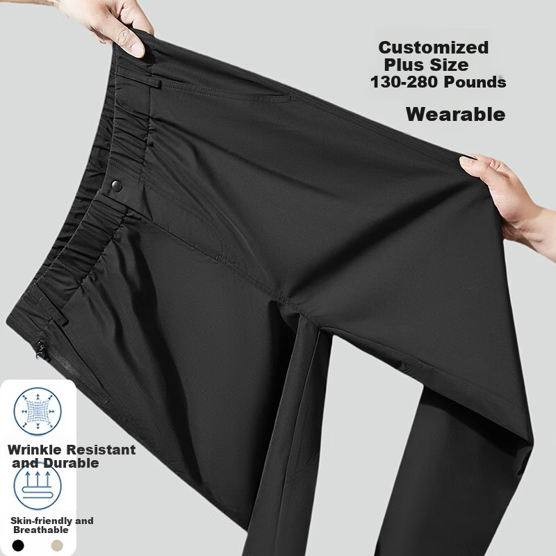 Ayoupang Summer Large Size Elastic Waist Dress Pants, Loose Elastic Business Thin Casual Trousers, Plus Size Cargo Long Pants