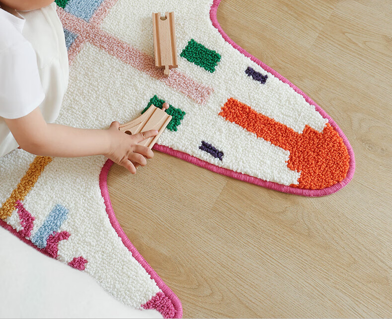Saibosi Art-Grade Memphis Rainbow Zebra Children's Carpet for Girls' Bedroom Bedside Rug, 80x155cm 6