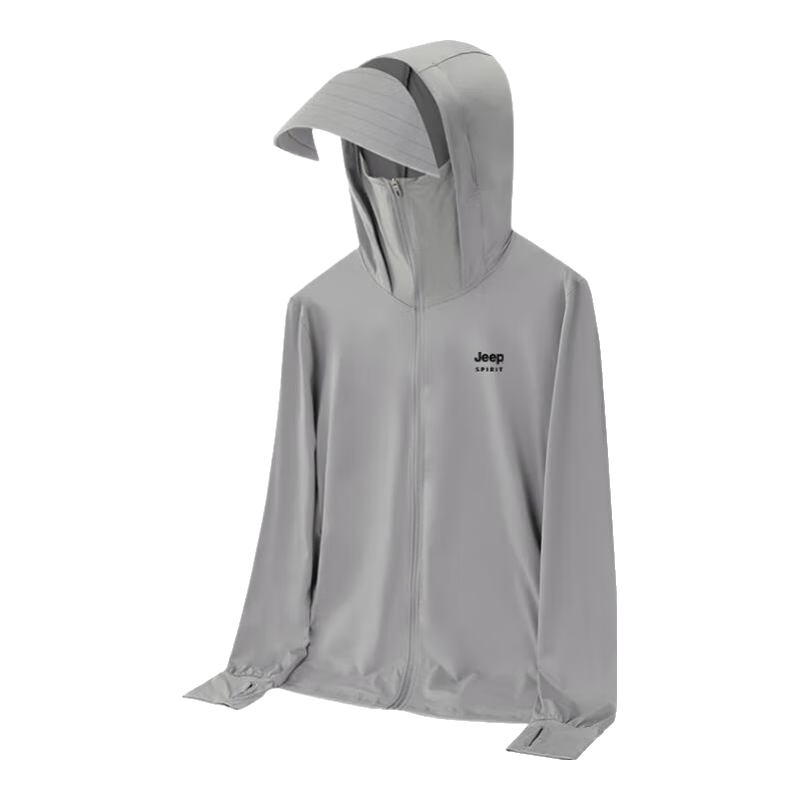 JEEP SPIRIT Sun Protection Jacket for Men, Summer Ice Silk Quick-Dry Skin Coat, UPF50+, Lightweight Breathable Sports Outerwear for Men, Glacier Gray 5XL