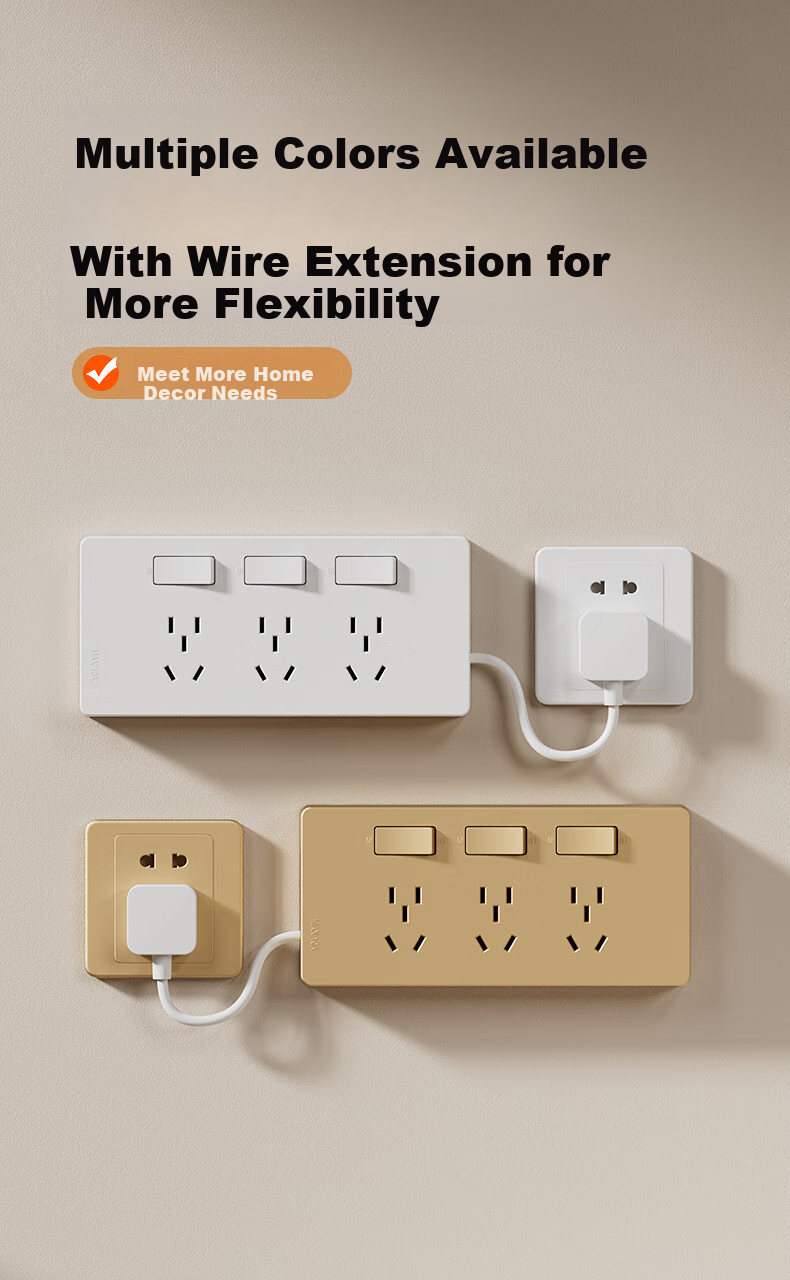 Aokesi Extension Socket with Power Cord, Multifunctional Bedroom Wall Extension Converter Socket, Kitchen Power Strip, Gray 10