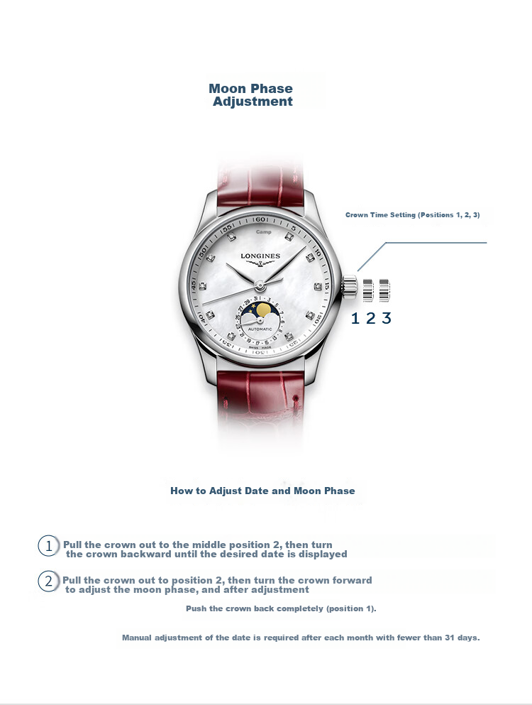 LONGINES Swiss Watch, Master Collection Moonphase Wristwatch for Women, Leather Strap Mechanical Watch L24094872 9