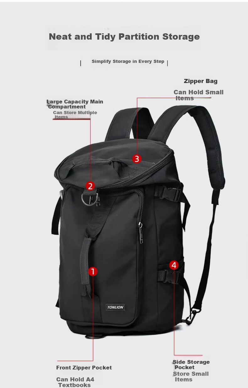 TonLion Backpack Large Capacity Sports Fitness Bag Travel Luggage Bag for Short Trips Outdoor Storage Crossbody Backpack 4
