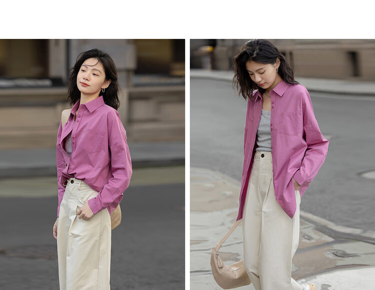 Dme [Chunmian Island] Spring Japanese-Style Retro Simple Lapel Shirt, Comfortable Loose-Fitting Concealing Blouse, Women's Top 5