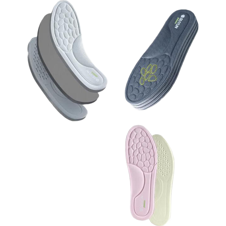 Buyun Shoe Insoles, Odor-Resistant, Shock-Absorbing for Men And Women, Deodorizing, Sweat-Absorbing, Breathable, Non-Slip, for Leather Shoes And Military Training Shoes, Massage Function, Deodorizing, 4 Pairs