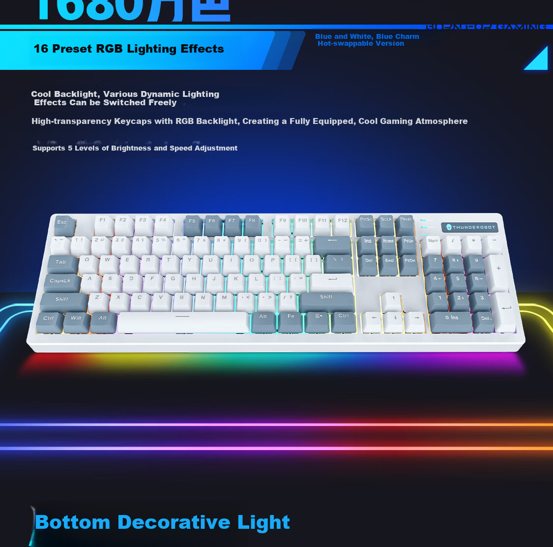 ThundeRobot K104S Wired Mechanical Keyboard with Backlight for Home, Computer Gaming, Laptop, Office Use, Full Anti-Ghosting, No Fear of Backlash, for Honor of Kings And CS2, Black, Red Switches, 104 Keys 9