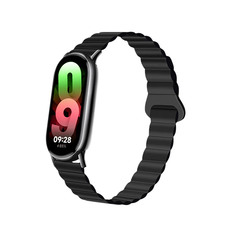 MSSM Magnetic Silicone Loop Strap for Xiaomi Mi Band 9/8/NFC, Smart Sports Wristband for Xiaomi Watch 9/8, Unisex Summer Wristband [Black]