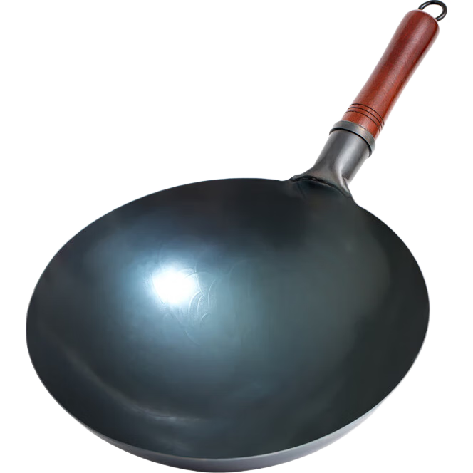Jitiechui Zhangqiu Hand-Forged Iron Wok, Stir-Fry Pan, Non-Coated Physical Non-Stick Pan for Gas Stove, 34cm without Ear Handle with Lid