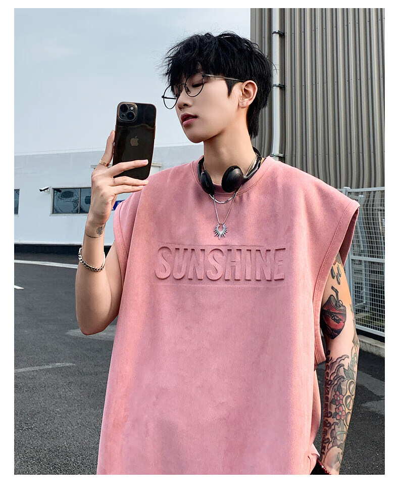 Zofili Men's Summer Letter Steel Stamp Loose Casual Versatile Sleeveless T-Shirt Youth Trendy Sports Vest Tank Top 23