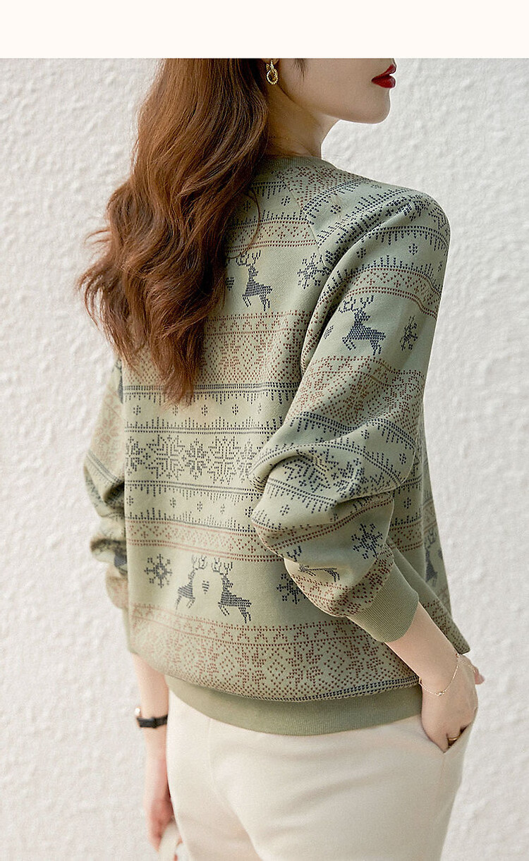 Demana [Forest Fawn] Lightweight Oxygen Cloud Cotton Ribbed Crewneck Printed Stretchy Long Sleeve Sweatshirt for Women 9