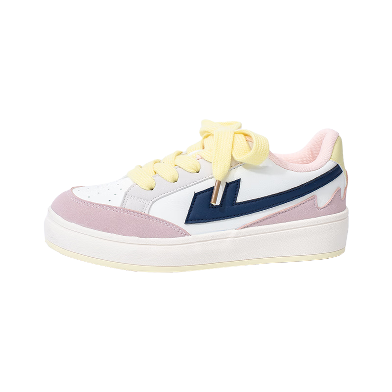 Huili Women's New Style Sneakers, Thick-Soled Versatile Sports Shoes for Women, K692BR, White/pink/navy Blue, Size 37