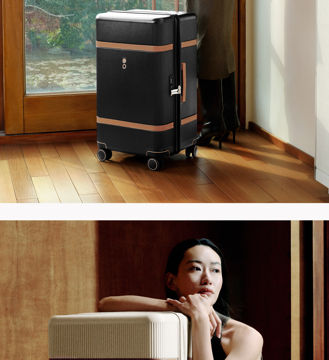 Echolac Large Capacity TRUNK Suitcase with Spinner Wheels, Pull Rod, Vintage Style PC237K Classic Black, 26 Inches 4