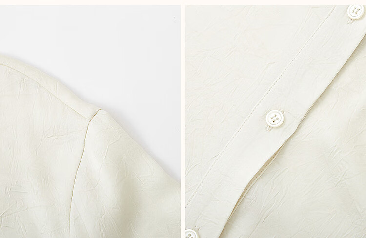 Dme [Four Seasons Wear] Spring Simple Style Commuter Shirt POLO Collar Wrinkled Shiny Texture Blouse Women's Top 7