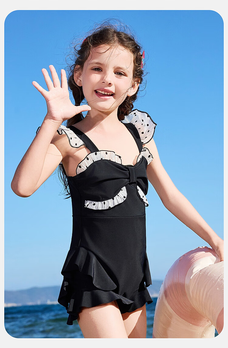 ASK JUNIOR Kids Swimsuit with Swim Cap Summer Girls' One-Piece Polka Dot Swim Dress for Beach Vacation 7
