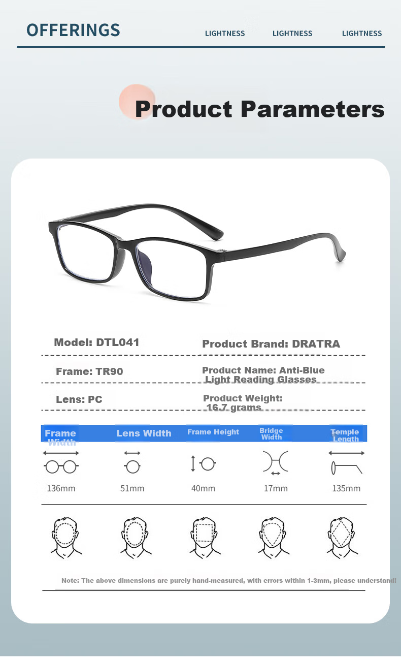 DRATRA HD Reading Glasses Unisex Blue Light Blocking Elderly Comfortable Ultra-Light Portable Stylish 1