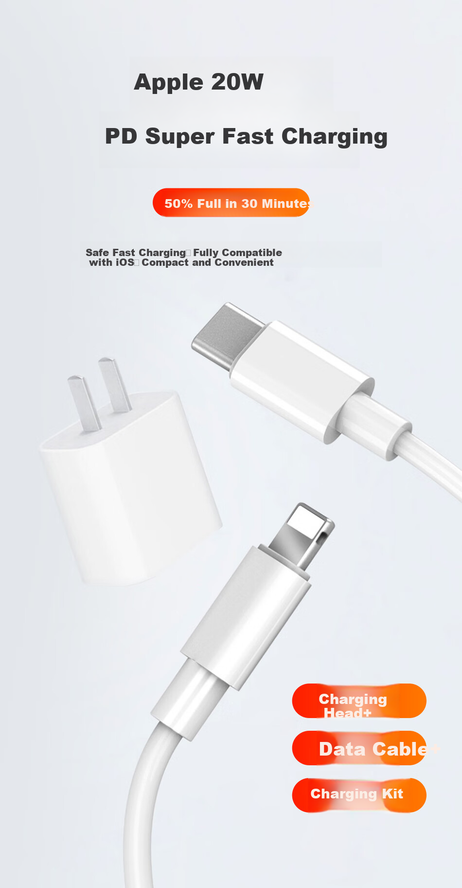 DiyiGongfang Apple Charging Cable Data Cable Fast Charging Cable for IPhone 13/14 Pro Max/12/Xs/XR/PD 1-Meter Cable Quick Charge Type-C Port + 20W Charger Set 1