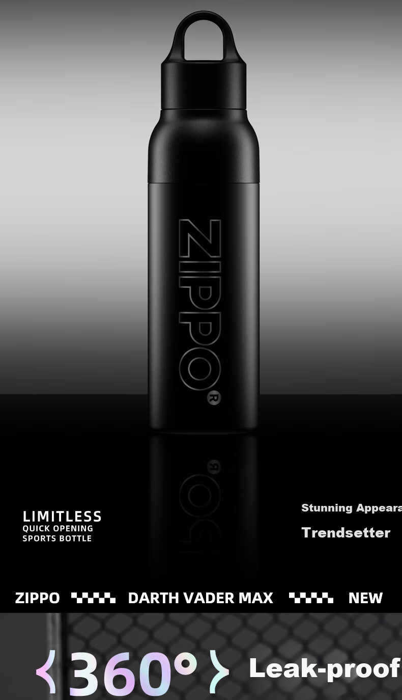 ZIPPO Insulated Mug, Large Capacity, Stainless Steel, Portable, Car-Friendly Water Bottle, Stylish Design, with Lid, Instant Open Cup for Couples, Gift 8