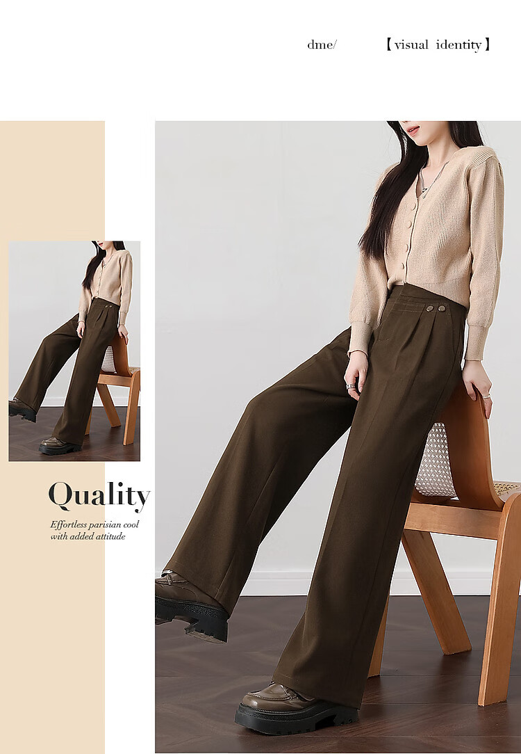 DME "Unconditionally Inclusive Leg Shape" Autumn Minimalist Design Patchwork Pleated Hem Decorative Button Straight Tube Concealed Meat Casual Pants 9