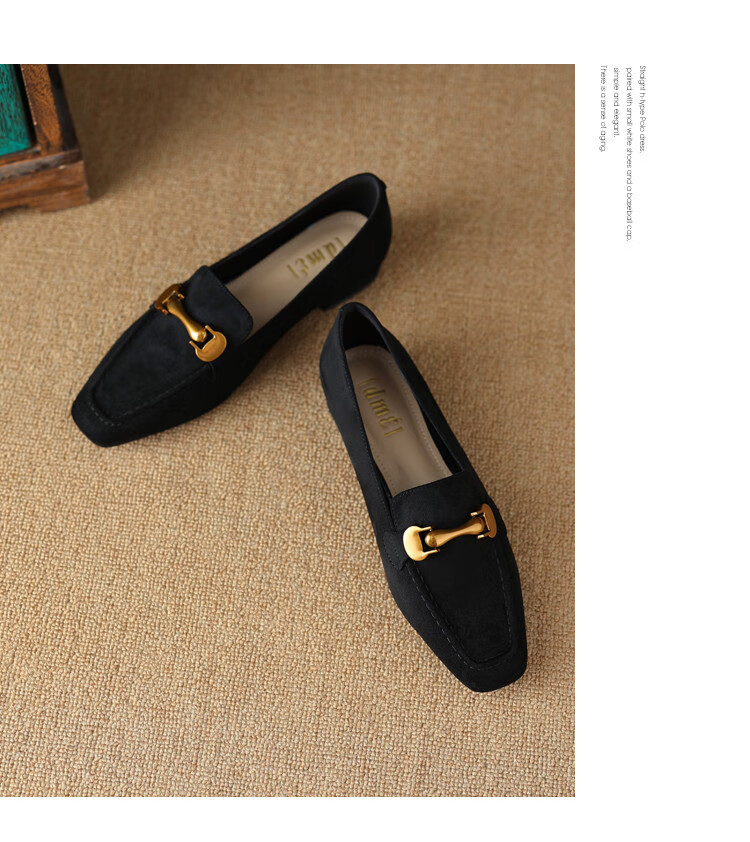DME Spring Autumn Retro Fashion Simple Versatile Solid Color Deep Mouth Metal Buckle Loafers Women Single Shoes 3