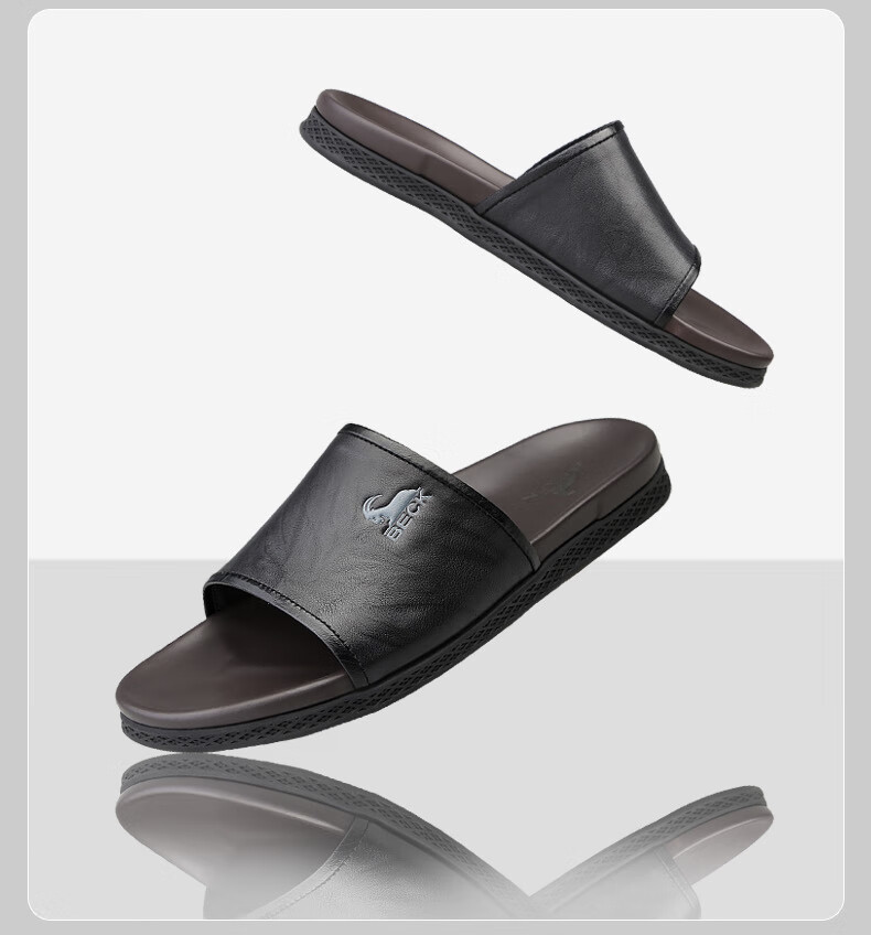 Gongyang Men's High-End Summer New Style Leather Sandals, Soft Sole Slippers for Outdoor Wear, Brown, Size 42 3