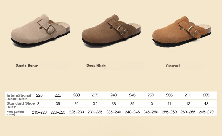 ZHR Women's Slippers, Retro Suede Cowhide Birkenstock-Style Shoes, Soft-Soled Outdoor Wear, Closed-Toe Slippers for Women, JQ03, Sand Color, Size 35 7