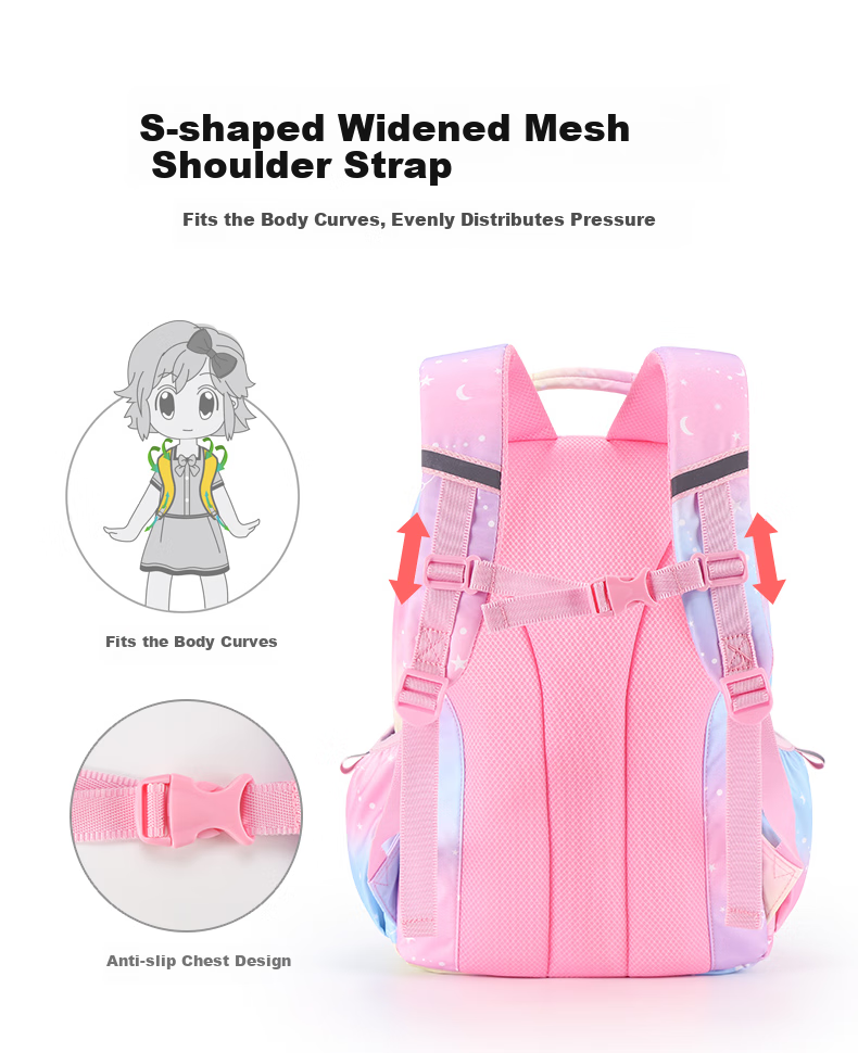 Disney Elementary School Backpack for Boys And Girls Grades 3-6, Water-Resistant, Antibacterial, Lightweight Schoolbag SM11913 Pink 7