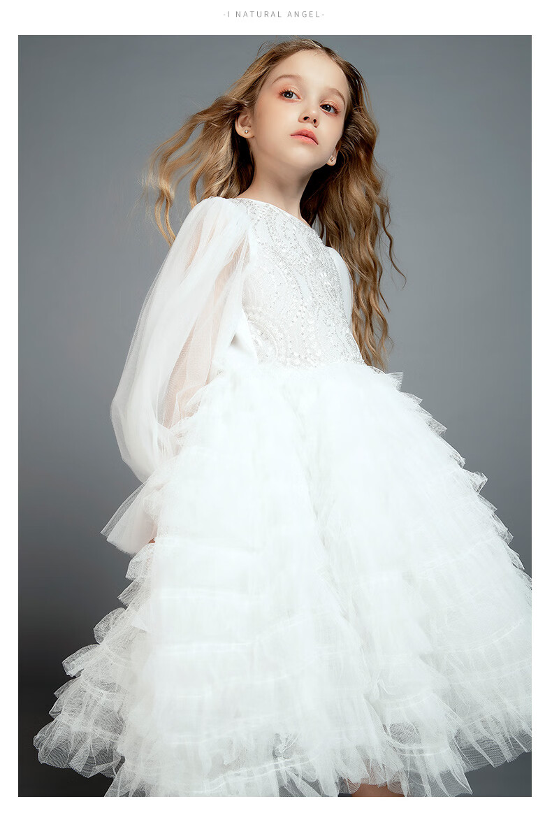 I natural Angel High-End Runway Wedding Flower Girl Dress White Princess Children's Evening Dress Stylish Gift Spring 16