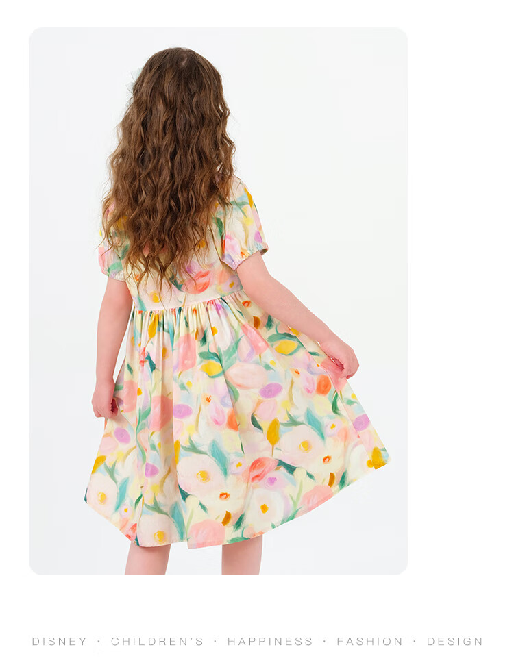 Disney Summer Cotton Dress, 2026 New Style, Girls' Printed Floral Princess Dress, Dream Pink, Size 160 13