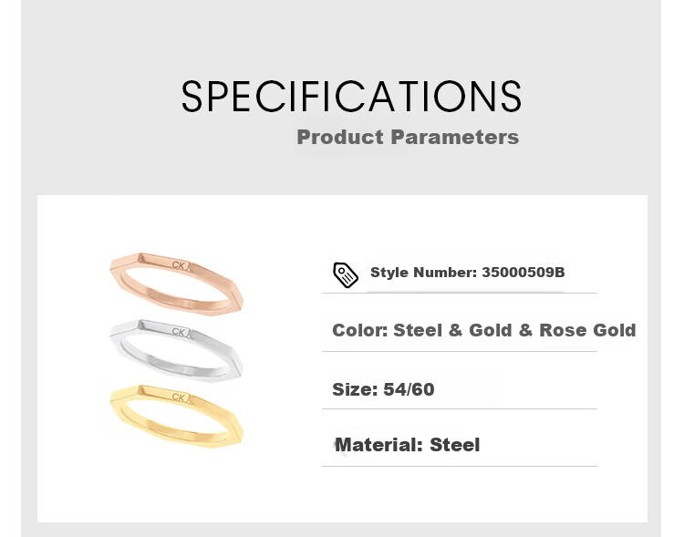 Calvin Klein CK Lucky Square Style Steel Color & Gold Color & Rose Gold Color Unisex Ring, Holiday New Year Gift, 35000509E 3