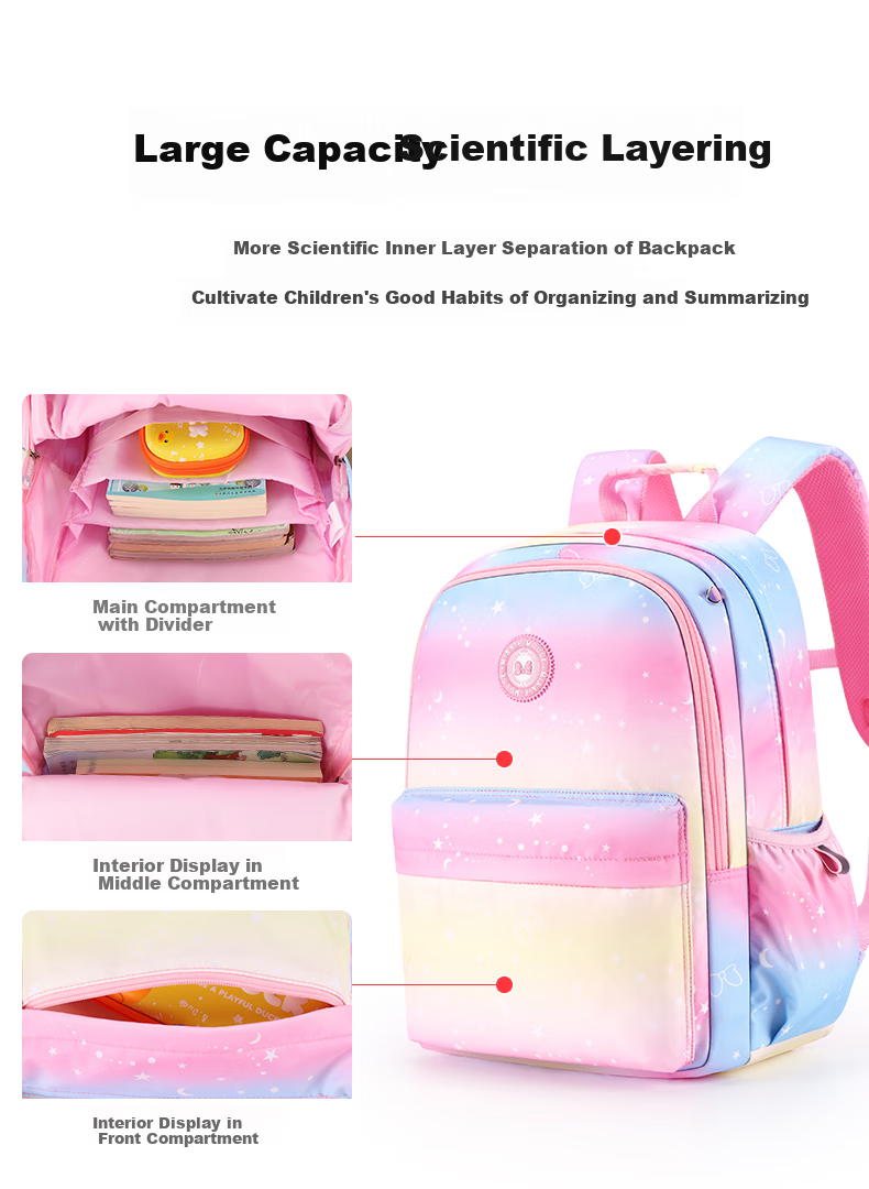 Disney Elementary School Backpack for Boys And Girls Grades 3-6, Water-Resistant, Antibacterial, Lightweight Schoolbag SM11913 Pink 6