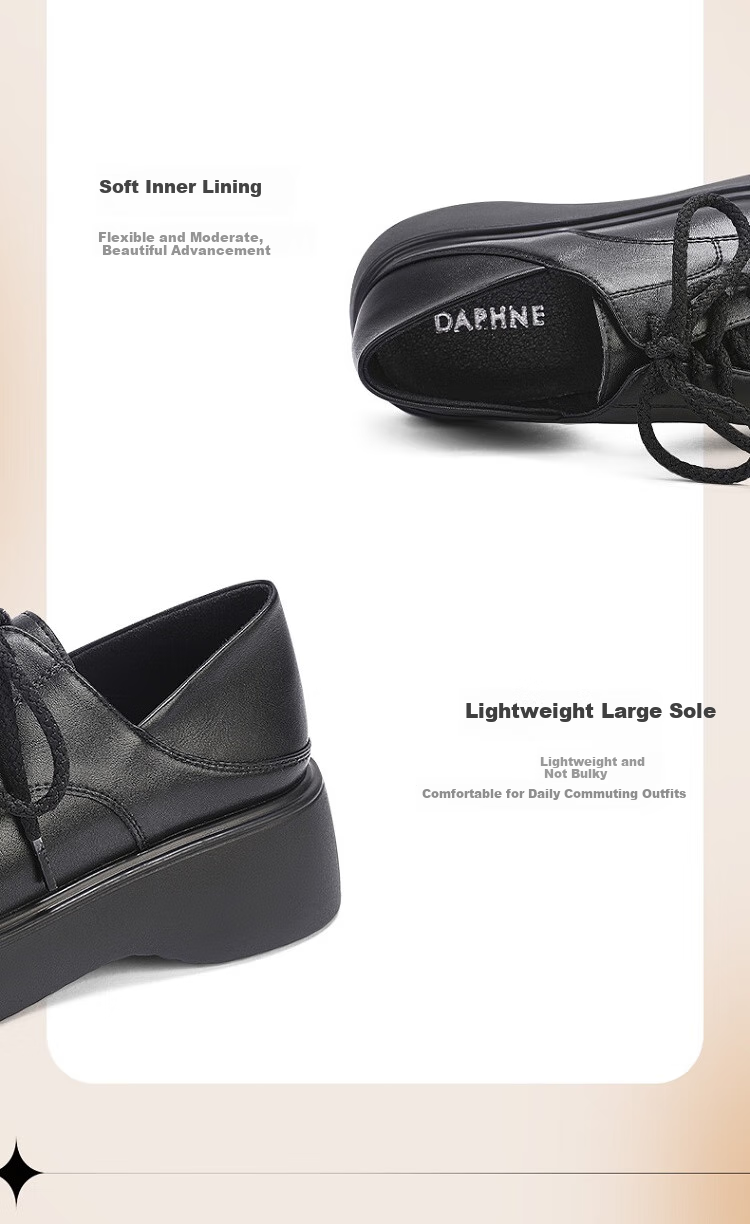 DAPHNE Women's New British-Style Loafers, Black Thick-Soled Platform Flats, Beige, Size 39 7