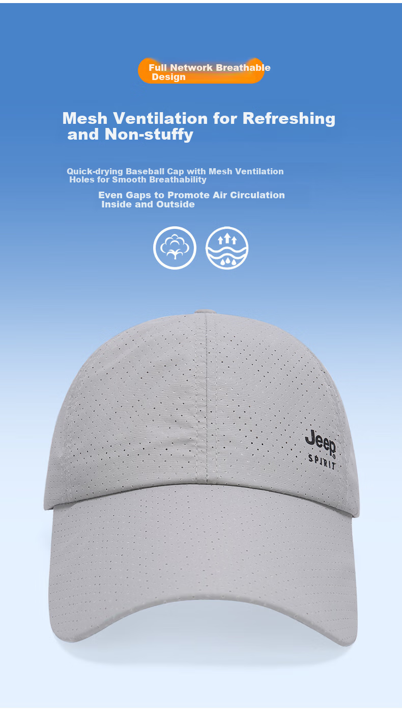 JEEP Baseball Cap for Men, Summer Mesh Quick-Dry Sun Protection Hat, Unisex Visor Cap for Sports And Outdoor Activities 3