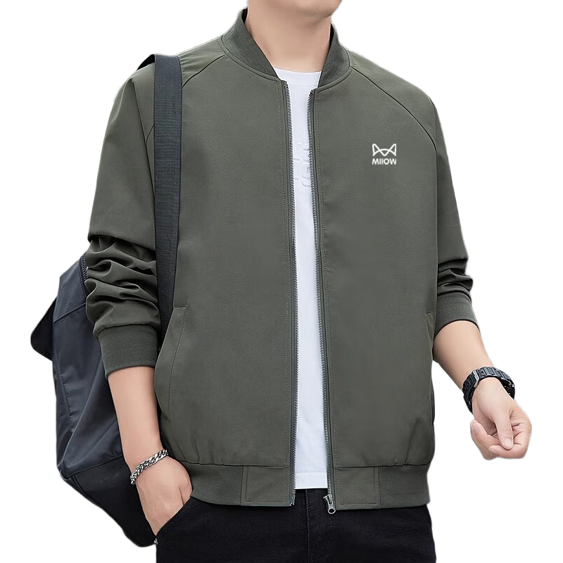 MiiOW Men's Jacket Spring And Autumn Outerwear Trendy Baseball Collar Fashion Casual Outdoor Loose Menswear Army Green 3XL