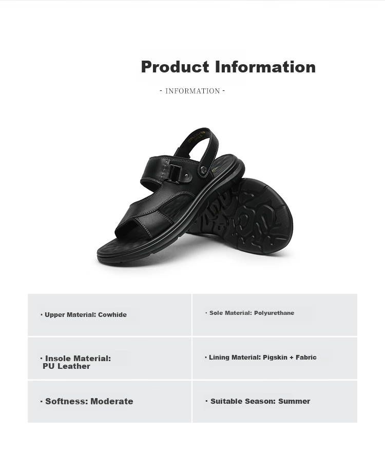 Goldlion Men's Shoes, Urban Casual Breathable Sandals, Two-Way Wear Lightweight Leather Shoes, Beach Shoes, 59622032701A, Black, Size 40 7